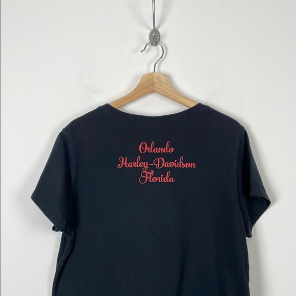 Harley-Davidson Womens 3XL V Neck Bling Rhinestone Graphic Black Pullover Tee - Picture 7 of 11